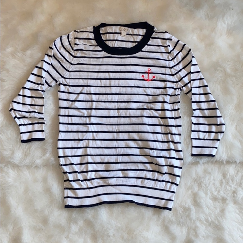 navy and white striped sweater